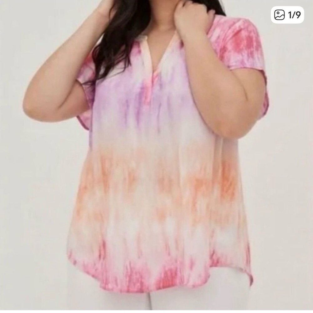 Torrid Pink and Peach Tie-Dye Blouse